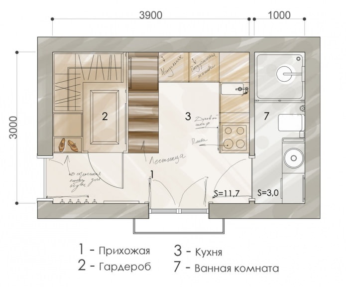 Планування квартири 15 кв. м.