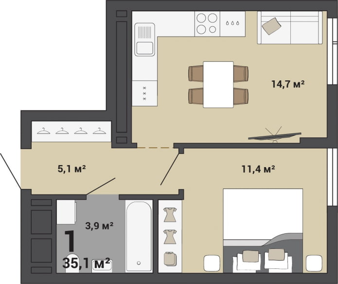 Планування квартири 35 кв. м.