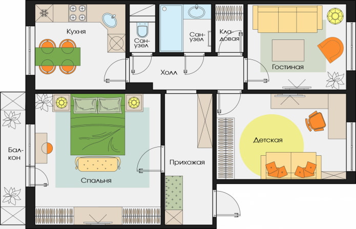 Планування трикімнатної квартири